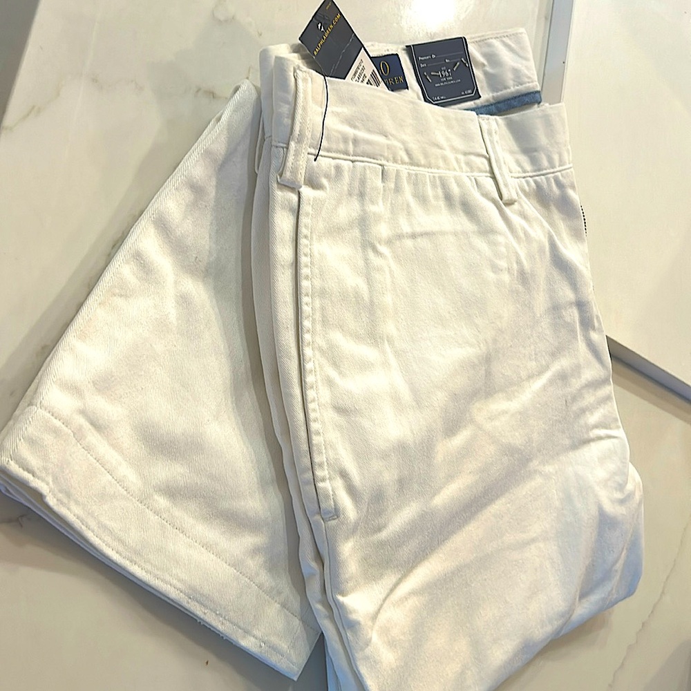 White long polo by Ralph lauren pants size 30”long front zipper straight leg